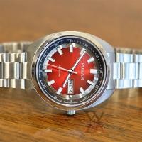 ราคา นาฬิกา POMAR รุ่น 73550SS10 - SAPPHIRE QUARTZ - RED ทรงเต่าแดง (หน้าแดงอมส้ม-ขอบดำ-เรือนเงิน) (10926209308)