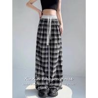 ราคา [Women's Lace Drawstring Plaid Trousers]กางเกงขากว้างเชือกผูกลายสก็อตตัดกันสไตล์เรโทรสำหรับฤดูร้อน (26440568121)