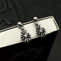 ราคา Chrome Hearts Thai Silver Vintage Cross Pure Silver Needle Cross Flower Inlaid Diamond Earrings (43278510775)
