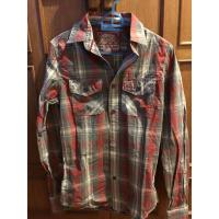 ราคา Superdry shirt ตารางแดงเทา ไซส์ S มือสองสภาพดี แท้ 100% (1504540022)