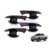ราคา ถาดรองมือเปิดประตู มิตซูบิชิ ไทรทัน 2015 - 2022 สีดำด้าน โลโก้แดง Mitsubishi triton MQ MR เบ้ารองมือเปิดประตู เบ้ากันรอย (1862627181)