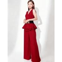 ราคา MERAH จั๊มสูทขายาวผู้หญิงแขนสั้น/MAROON จั๊มสูทกางเกงขายาวสีแดง/ชุดเอี๊ยมผู้หญิง (43978767628)