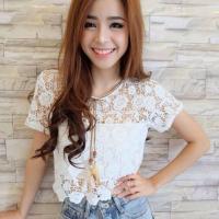 ราคา เสื้อลูกไม้ครอปแขนสั้นงานสไตส์เกาหลีน่ารักๆไฮโซสุดๆ (16877012)