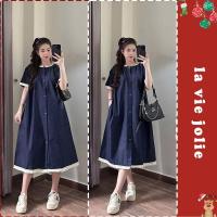 ราคา ชุดคลุมท้องผ้ายีนส์กระดาษนุ่มและเย็นกับระบายสีขาวหรูหราทรงเอหลวมท้องสบาย X267 (56106124182)