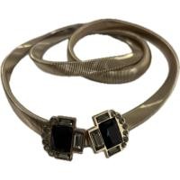 ราคา เข็มขัด มือสอง ตำหนิลอก ขายตามสภาพ เข็มขัดโลหะแบบยืดได้สีทองพร้อมหัวเข็มขัดประดับเพชรเทียมและอัญมณีสีดำ (40975422301)