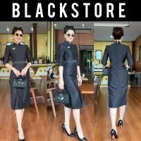 ราคา รุ่นทวิตหน้า ชุดดำ เดรสสีดำ ชุดไทยจิตรลดา ชุดดำสุภาพ ชุดดำแฟชั่น ชุดผ้าไหมสีดำ (11852979184)
