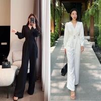 ราคา Charissa จั๊มสูทขายาว จั๊มสูทสีขาว จั๊มสูทสีดำ (20488416514)