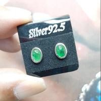 ราคา ต่างหู มรกต Emerald พลอยแท้ หลังเบี้ย รูปไข่ ขนาด 3×6 มม. ตัวเรือนหุ้มเงินแท้ 925 (3348903303)