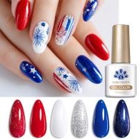 ราคา BORN PRETTY 6 ชิ้นสีขาวสีฟ้าสีแดงเจลเล็บชุดที่มีสีสัน Glitter Blue UV เจลเล็บกึ่งถาวรเจลเคลือบเงาเล็บ (56707399625)