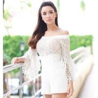 ราคา จั๊มกางเกงขาสั้นปาดไหล่สีขาวงานป้ายwidelia@real (11119316941)