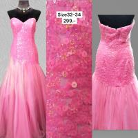 ราคา ชุดราตรี เดรสยาว เกาะอก ปักเลื่อม สีชมพู (41414892949)