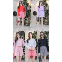 ราคา เซ็ท 2ชิ้น ชุดเซ็ทแฟชั่นสาวอวบ เสื้อครอปแขนยาว+กางเกงขาสั้น (14923142753)
