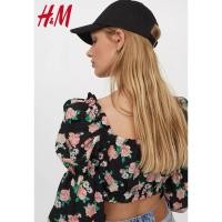 ราคา เสื้อมือสอง H & M ครอป แขนพอง แขนยาว แซ่บๆ ลายดอก (29956890757)