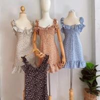 ราคา มินิเดรสลายดอก มินิเดรสลายดอกแบบไม่มีมีฟองน้ำ เดสสุดฮิต มินิเดสราคาถูก เดรสสายคาเฟ่ (12801362302)