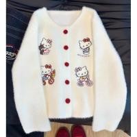 ราคา เสื้อไหมพรมปักลายคิตตี้ เสื้อคลุม สเวตเตอร์กันหนาว เสื้อไหมพรมนุ่มๆ (42924929629)