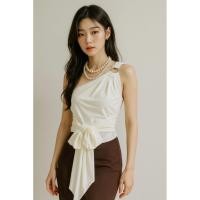 ราคา เสื้อไหล่เบี่ยงแต่งห่วงดีไซน์สวย ผ้ายืดนิ่มใส่สบาย มีสายผูกเอว พร้อมส่ง (40968816882)