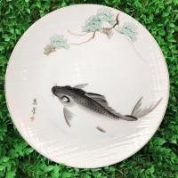 ราคา จานโชว์ลายปลางานเพ้นท์สี ขนาด 10” #เซรามิคมือสองญี่ปุ่น (13333477884)