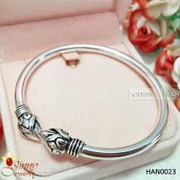 ราคา กำไลข้อมือเงินแท้ 92.5% กำไลหัวบัว งานรมดำ แบบโปร่งหนา ไม่บุบ HAN0023 (2058597433)