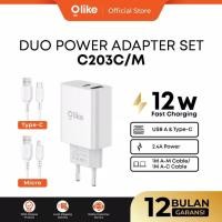 ราคา OLIKE C203 Dual Port Charger Head Adapter USB + Type-C Output 12W Max 2.4A Smart Protection (54503216287)