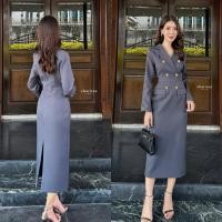 ราคา [CHARISSA] เดรสทรงสอบแขนยาวปกสูท แต่งกระดุมสีทอง สวยมากก ซิปด้านหลัง มีรองบ่าบางๆเพื่อให้ทรงสวย (40122569781)