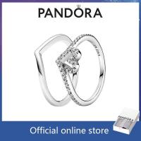 ราคา แหวนเงินแท้ PANDORA แบบหัวใจและSparkling Wishbone สไตล์จับคู่ (49557135144)