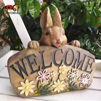 ราคา [ลาโฮเมีย] รูปปั้นกระต่ายป้ายต้อนรับเครื่องประดับป้ายเรซิ่นตุ๊กตาสัตว์สําหรับกลางแจ้ง (52305850025)