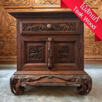 ราคา (มือสอง) ตู้ไม้แกะสลัก รูปช้าง 1 ลิ้นชัก ตู้ไม้สัก ตู้ลิ้นชัก 60x40x60cm Used Oriental Pure Hand-carved Wood Cabinet (28805294277)