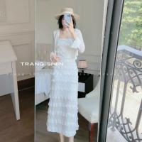 ราคา ชุดแต่งกายและแจ็คเก็ตแฟชั่นสตรีสุดหรูทําจากโฟมระบายคอเกาะอกเดรสขากระบอกยาวแมกซี่แขนกุดหุ่นแบน (24125214385)