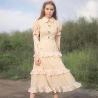 ราคา เดรสยาวงานป้าย Victoria เดรสลายสก๊อตสีพาทเทล งานปักดอกทิวลิป Tulips Dress (24186690778)