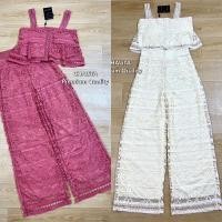 ราคา ชุดเข้าเซตผู้หญิง ชุดเซต 2 ชิ้น เสื้อสายเดี่ยว+กางเกงขายาวเอวสูง ผ้าลูกไม้ สวยมากๆ งานป้าย chalita (20457025007)