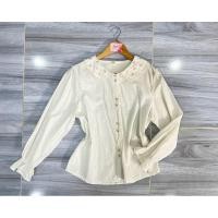 ราคา ส่งต่อเสื้อเชิ้ตสีขาวแขนยาว คอบัวเล็กแต่งงานปักลายดอกที่ปก-กระดุม จกแต่งลูกไม้ ไซส์L อก36“ งานป้ายนำเข้า ผ้าดี มินิมอล (24356616545)