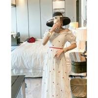 ราคา เดรสผ้าฉลุ เนื้อนิ่ม ปักลายดอกกุหลาบจิ๋ว รอบคอแต่งลูกไม้ระบายเล็กๆ งานมีซับใน ซิปด้านหลัง ใส่สวย (4650282606)