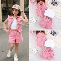 ราคา ชุดสูทแฟชั่นฤดูร้อน ประกอบด้วยเสื้อกั๊กยีนส์แขนกุด สลิง และกางเกงขาสั้นยีนส์ (47807050567)