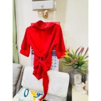 ราคา เสื้อเชิ้ตสีแดงผูกโบว์ที่เอวด้านหลังใส่เที่ยวไปทะเลไป￼คาเฟ่ ไซส์ S /Mใส่ได้ (26130052219)