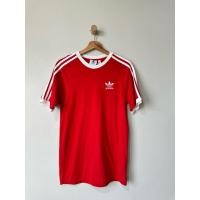 ราคา เสื้อยืดผ้าคอตตอนคอกลมสีแดงขอบขาวของAdidasของแท้100% (42652381186)