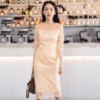 ราคา ชุดลูกไม้ออกงานผู้ใหญ่สีทอง เซ็ท2ชิ้น เสื้อลูกไม้ คอกลท แขนยาว + กระโปรงสั้นลูกไม้ทรงดินสอ แนวเรียบหรู สวยสง่า เหมาะส... (4111699818)