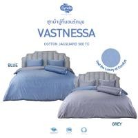 ราคา Synda ผ้าปูที่นอนรัดมุม Cotton ทอลาย Jacquard 500 เส้นด้าย รุ่น VASTNESSA BLUE/LIGHT GREY ชุดผ้าปูที่นอน+ปลอกหมอนหนุน (17283613927)