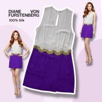 ราคา DIANE VON FURSTE FURSTENBERG แบรนด์ดังระดับโลกจากเบลเยียม DVF dress silk grey, purple เดรสสั้น 100%Silk เนื้อ Sheet (57554448032)