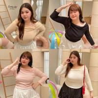ราคา เสื้อครอปปาดไหล่ ผ้ายืด เสื้อปาดไหล่สาวอวบ อก36-48นิ้ว plussize (29685175340)
