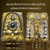 ราคา พระสมเด็จฝั่งหมุดประดับปลาตะเพียนคู่หลังประดับพระสีวลี,พลอยขาว (25121752618)