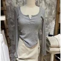 ราคา Brandy Melville Inspired 3-Button top,Threaded Lawn Round Neck Ribbed Cotton Long-Sleeve T-Shirt,y2k,coquette,cute (44260891323)