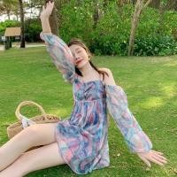 ราคา มินิเดรสเว้าไหล่สีรุ้งพาสเทล เดรสเว้าไหล่แขนยาว (8330698599)