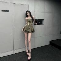 ราคา ❌ตำหนิ ❌พร้อมส่ง มือสอง จั๊มสูทเกาะอกยีนส์สีเขียวขี้ม้าแต่งหนัง พร้อมเข็มขัด (26323953138)