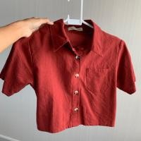 ราคา เสื้อครอปคอปก สีแดงเลือดหมู (4528146853)