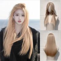 ราคา วิกผม แฮร์พีช วิกผมบลอนด์ ผมยาวตรงยาว 60 ซม. สไตล์เกาหลี ธรรมชาติอ่อนหวาน สไตล์เต็มหัว วิกผมยาว (25783528672)