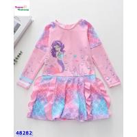 ราคา เดรสว่ายน้ําแขนยาวสีชมพูนางเงือกสีม่วง (57857475431)