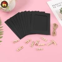 ราคา 100ชิ้นกรอบรูปกระดาษสีดํา4x6กรอบรูปกระดาษที่มี10เชือกป่านและ100คลิปไม้ ร้านค้า4296 (43710693603)