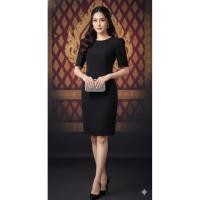 ราคา เดรสผ้าไหม สีดำ ทรงสอบ เดรสทำงาน ออกงาน สวยเรียบหรูสง่างาม S-3XL (52701419268)