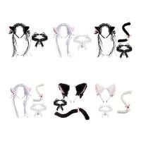 ราคา Cats Ear Headband with Tail Lace Choker Halloween Cosplay Decor (26526631515)