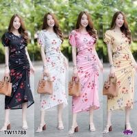 ราคา MM11788 เดรสยาว ลายดอก โบว์ผูกรูด Long dress, floral print, bow tie Maxi dress ลายดอกน่ารักๆ ดีเทลแต (10179167708)
